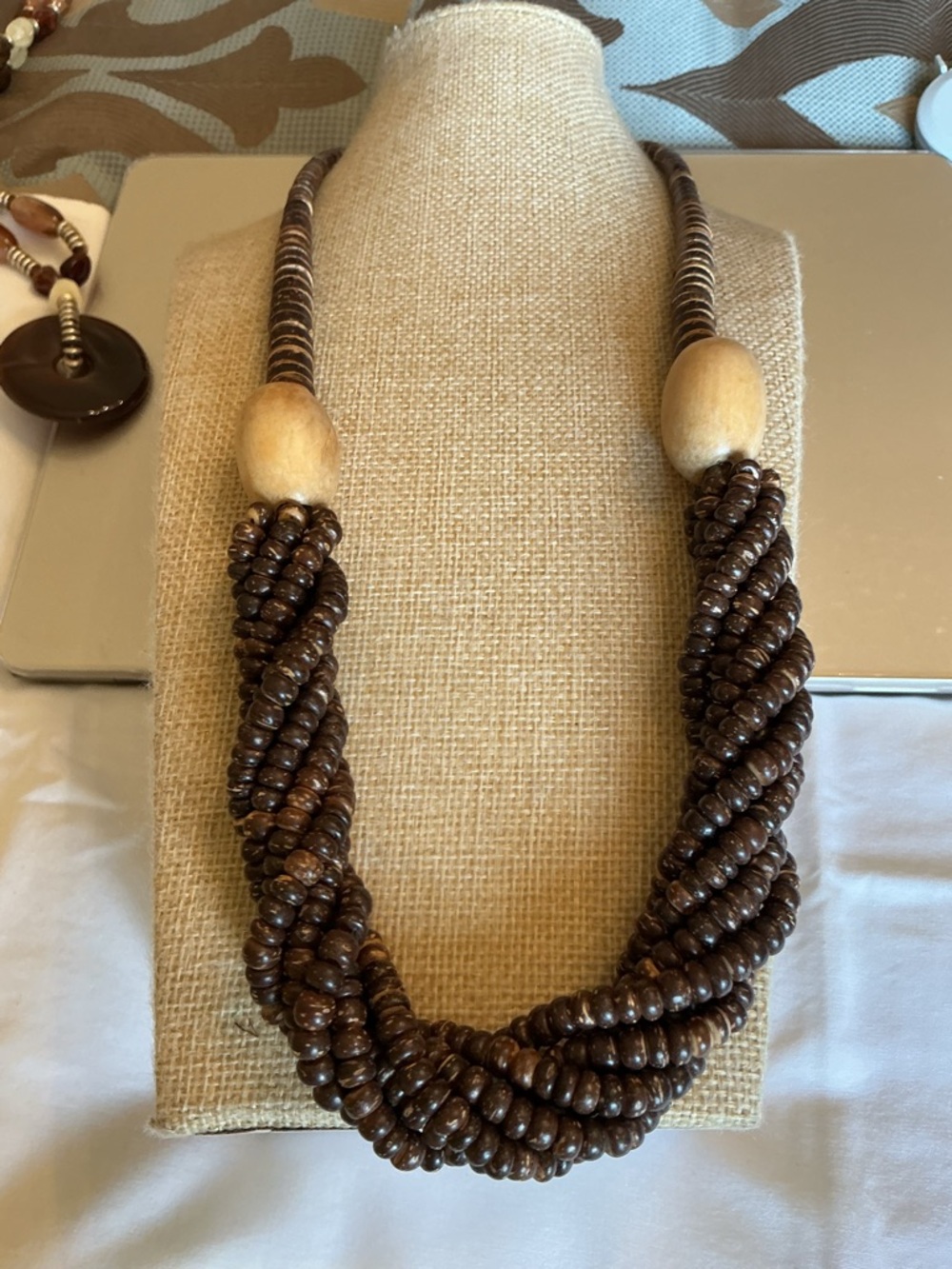 Handcrafted Brown Beaded Wood Twist Necklace